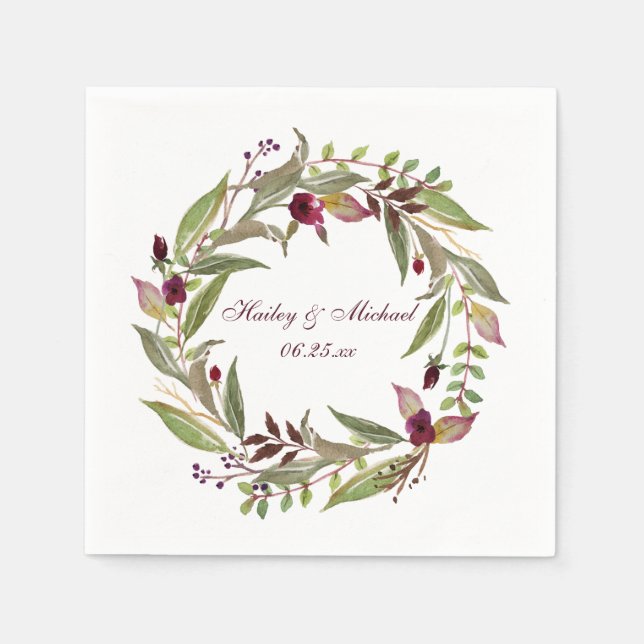 Serviettes En Papier #3 Roses blanches de Marsala Burgundy | (Devant)