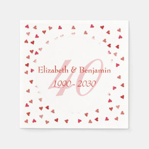Serviettes En Papier 40e Anniversaire de Mariage Rubis Cœurs Confettis