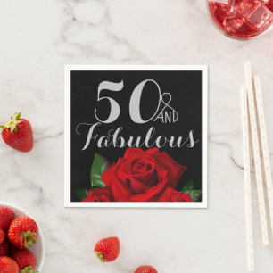 Serviettes En Papier 50 et Fabuleux Anniversaire avec Roses Rouges