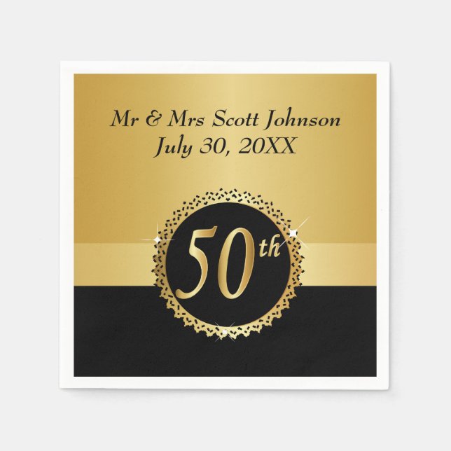 Serviettes En Papier 50e anniversaire de Mariage d'or (Devant)