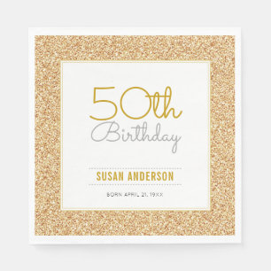 Serviettes En Papier 50e anniversaire Faux Gold Parties scintillant