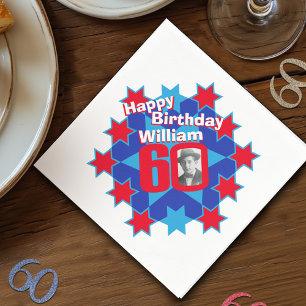 Serviettes En Papier 60e anniversaire photo et nom étoile rouge serviet