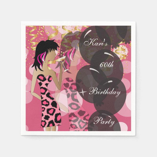 Serviettes En Papier 60ème Fille Anniversaire Fête de Bassh | Modèle |  (Devant)