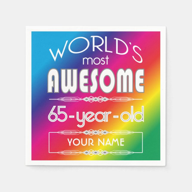 Serviettes En Papier 65e Anniversaire Mondes meilleur arc-en-ciel fabul (Devant)
