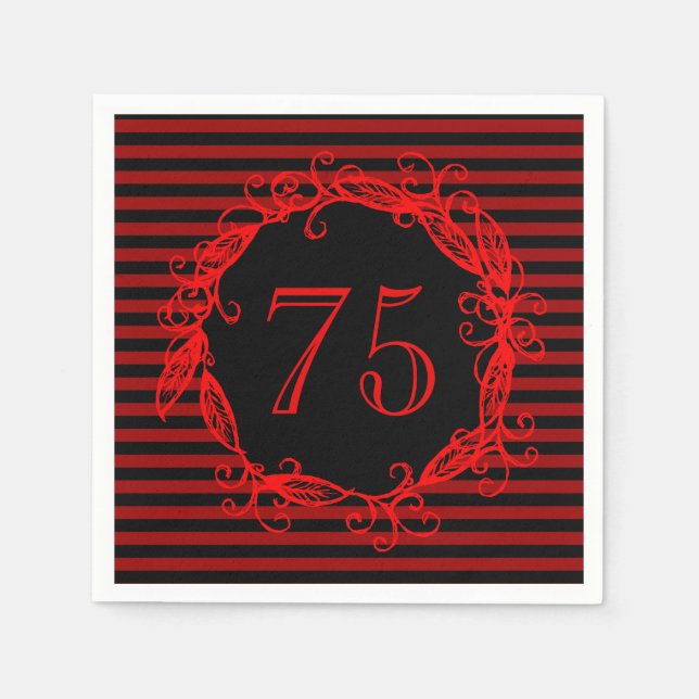 Serviettes En Papier 75e anniversaire des femmes Noir Rouge Tourbillonn (Devant)
