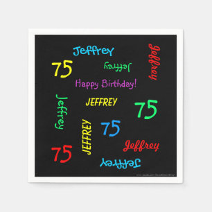 Serviettes En Papier 75e Anniversaire des noms répétitifs Papier noir