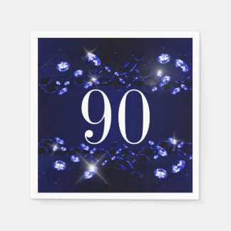 Serviettes En Papier 90e anniversaire femme bleu noir brillant Diamant