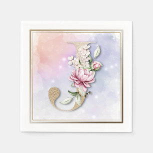 Serviettes en papier à monogramme J et fleurs bord