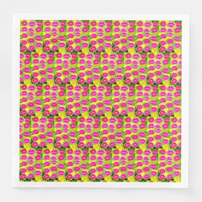 Serviettes en papier à motif "Lèvres et baisers". (Devant)