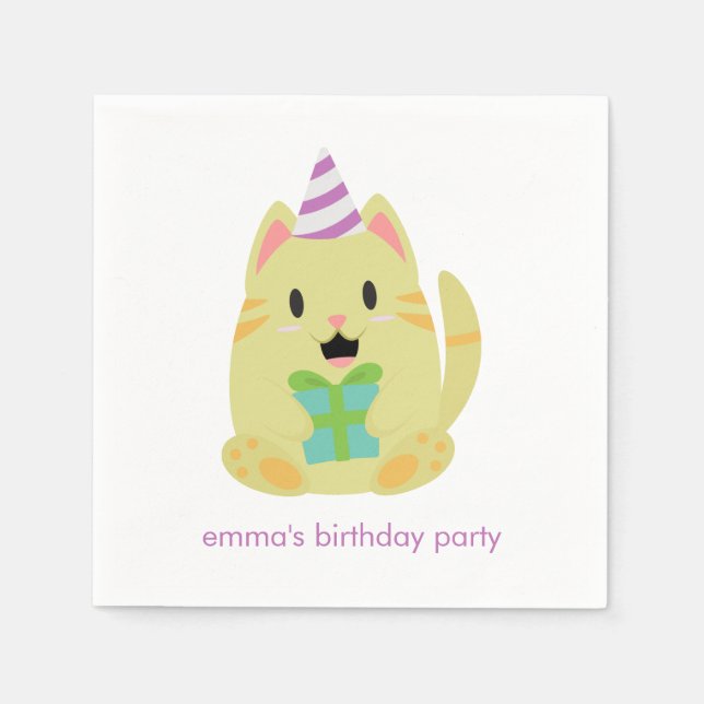 Serviettes En Papier Adorable Chat Jaune Anniversaire (Devant)
