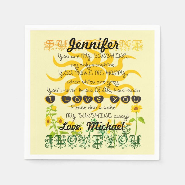 Serviettes En Papier Ajouter un nom Vous êtes Mon soleil (Devant)
