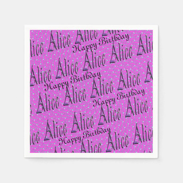Serviettes En Papier Alice, Joyeux Anniversaire, Serviettes Pink Party. (Devant)