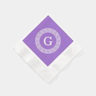 Serviettes En Papier Améthyste Wht Cadre Rnd Clé Grecque Monogramme Ini