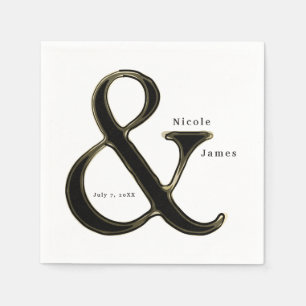Serviettes En Papier Ampersand Noir & Or Chic Mariage Réception