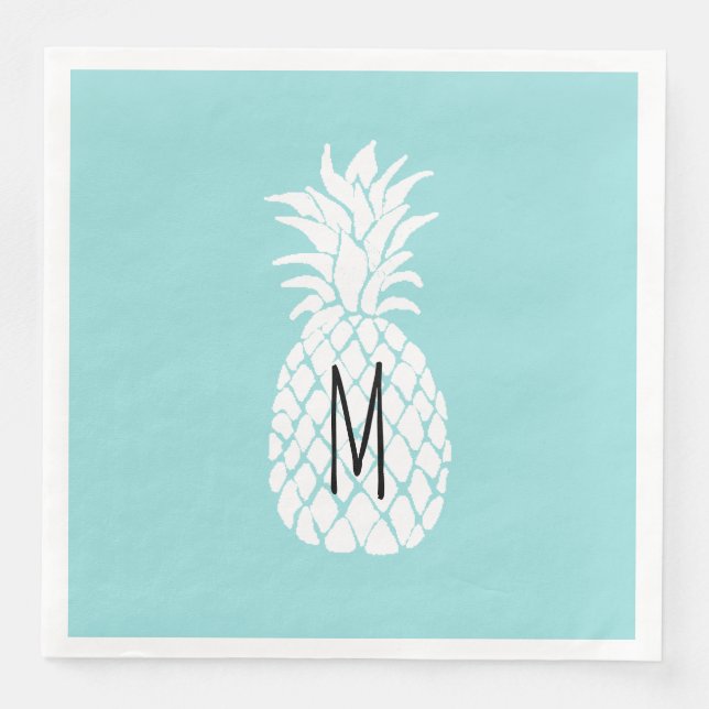 Serviettes En Papier ananas blanc monogramme (Devant)