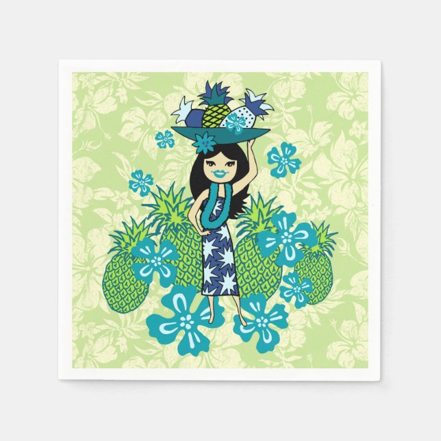 Serviettes En Papier Ananas Luau Hawaiian Hula Girl (Devant)