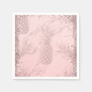 Serviettes En Papier Ananas Pailleté Or Rose Fête Tropicale