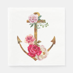 Serviettes En Papier Ancre nautique Fleurs roses Fête Vintage