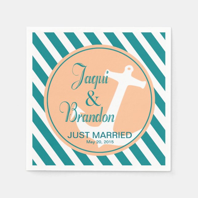 Serviettes En Papier Ancre sur les rayures Nautique | Pêche turquoise (Devant)