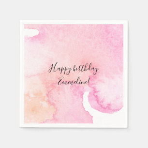Serviettes En Papier Anniversaire assez rose d'aquarelle de pêche