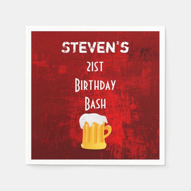 Serviettes En Papier Anniversaire Bash Beer Mug sur Grunge Rouge Abstra (Devant)