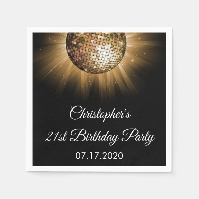 Serviettes En Papier Anniversaire Soirée Gold Sparkle Disco Ball (Devant)