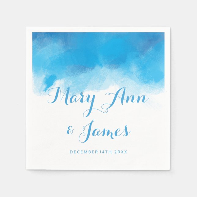 Serviettes En Papier Aquarelle bleu mariage été (Devant)