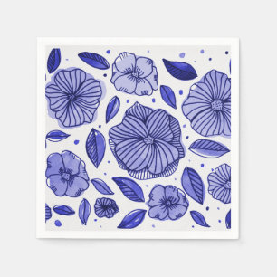 Serviettes En Papier Aquarelle et fleurs d'encre - palette bleue