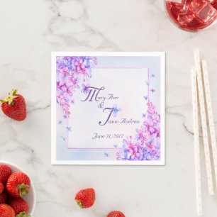 Serviettes en papier aquarelle fleurs lilas violet