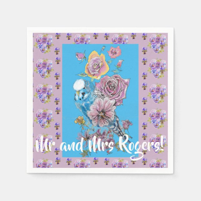 Serviettes en papier aquarelle fleurs mariage Budg (Devant)