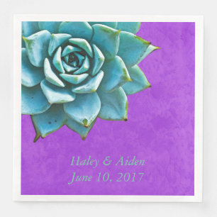 Serviettes En Papier Aquarelle Mariage Succulente Fiançailles violet