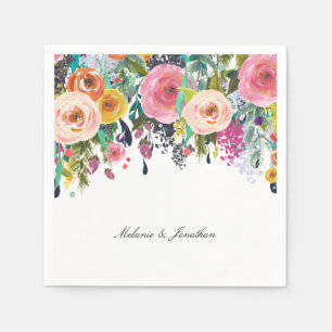 Serviettes En Papier Aquarelle romantique Rose Jardin Floral