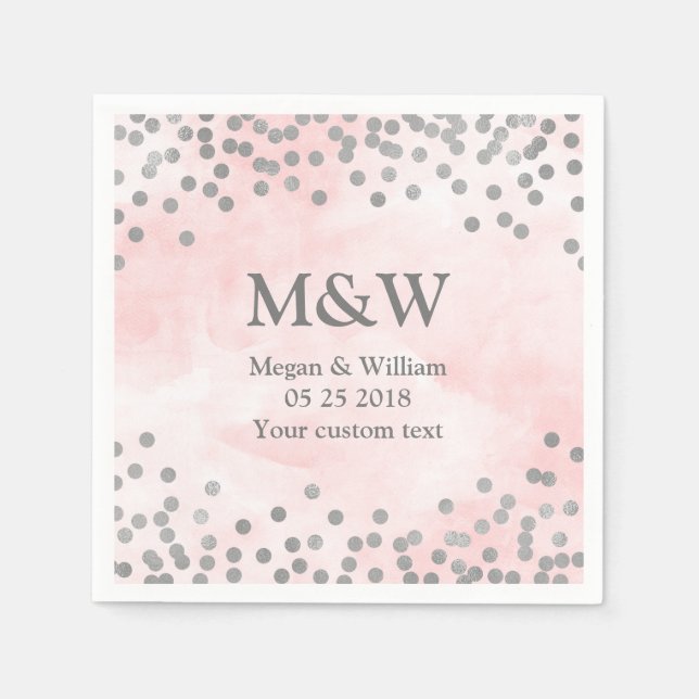 Serviettes En Papier Aquarelle rose Argent Confetti Mariage Napkin (Devant)