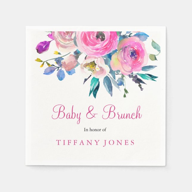 Serviettes En Papier Aquarelle rose Floral Bébé & Brunch Napkin (Devant)