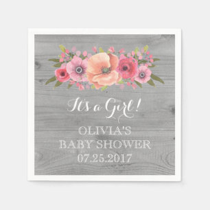 Serviettes En Papier Aquarelle rose Vintage Baby shower en bois