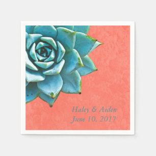 Serviettes En Papier Aquarelle Succulente Fiançailles Mariage Orange