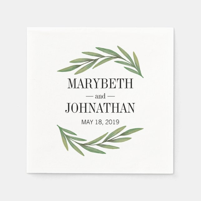 Serviettes En Papier Aquarelle vert Feuille Mariage papier serviettes (Devant)