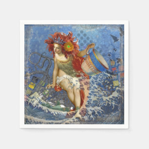 Serviettes En Papier Aquarius Mermaid Bleu gothique