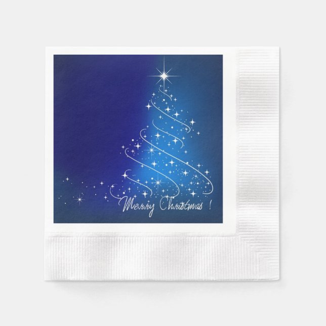 Serviettes En Papier Arbre de Noël étincelant, Bleu, Fête (Devant)