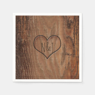 Serviettes En Papier Arbre en bois sculpté dans le coeur Mariage rustiq