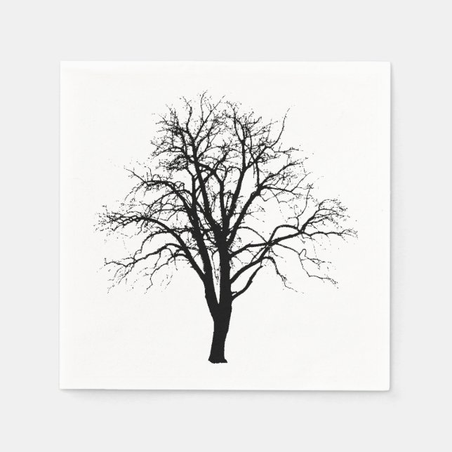 Serviettes En Papier Arbre Sans Feuilles En Silhouette Hiver (Devant)
