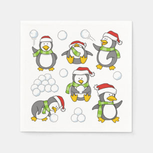 Serviettes En Papier Arrière - plan de pingouins de Noël