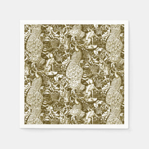 Serviettes En Papier Art Nouveau Peacock Imprimer, Brown et crème