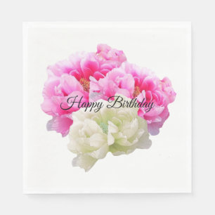 Serviettes en papier aux pivoines roses et ivoire
