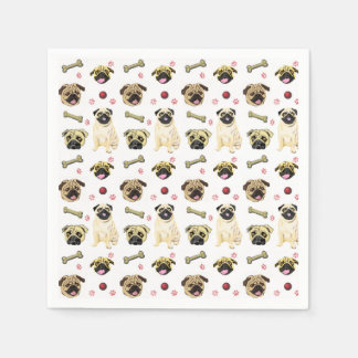 Serviettes en papier avec motif de pug mignon