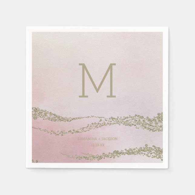 Serviettes En Papier Awash Elegant Aquarelle Blush Mariage Monogramme (Devant)