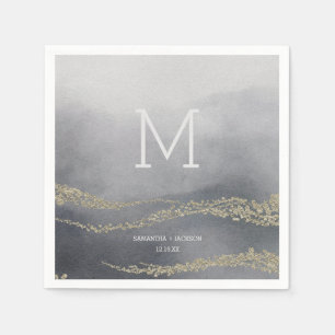 Serviettes En Papier Awash Elegant Aquarelle Smoke Mariage Monogramme