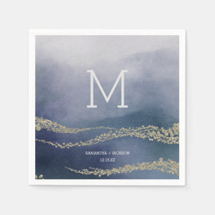 Serviettes En Papier Awash Elegant Surf aquarelle Mariage Monogramme