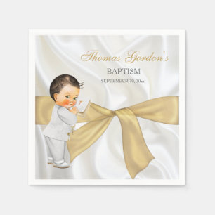 Serviettes En Papier Baby Boy Baptism Christening Gold Bow