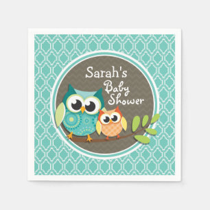 Serviettes En Papier Baby shower Aqua Turquoise Retro Ows